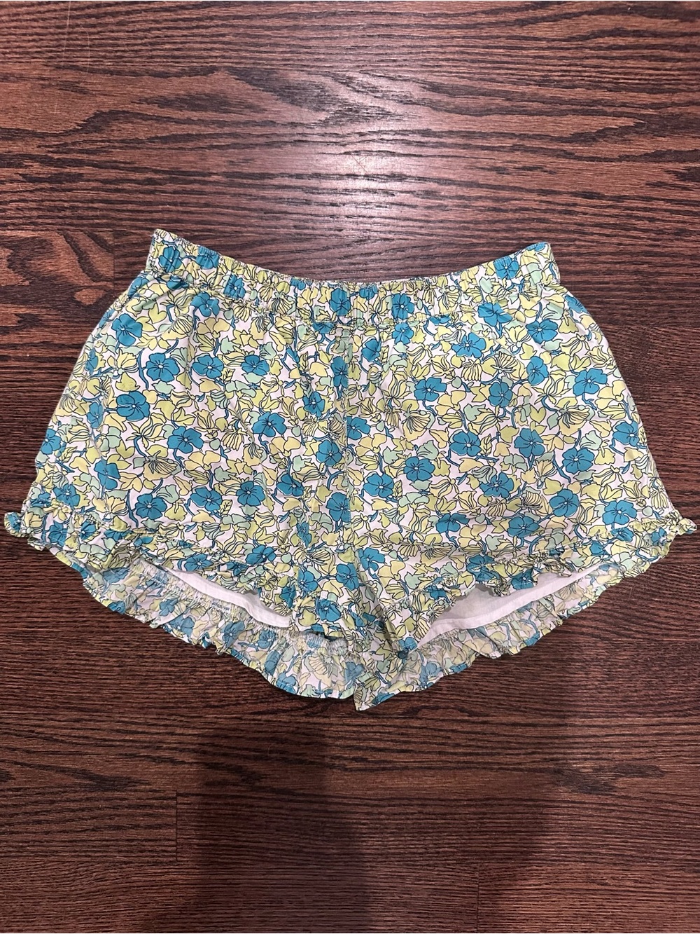 J. Crew Crewcuts Girls Floral Print Poplin Short Ruffle Blue Green 10 Lined